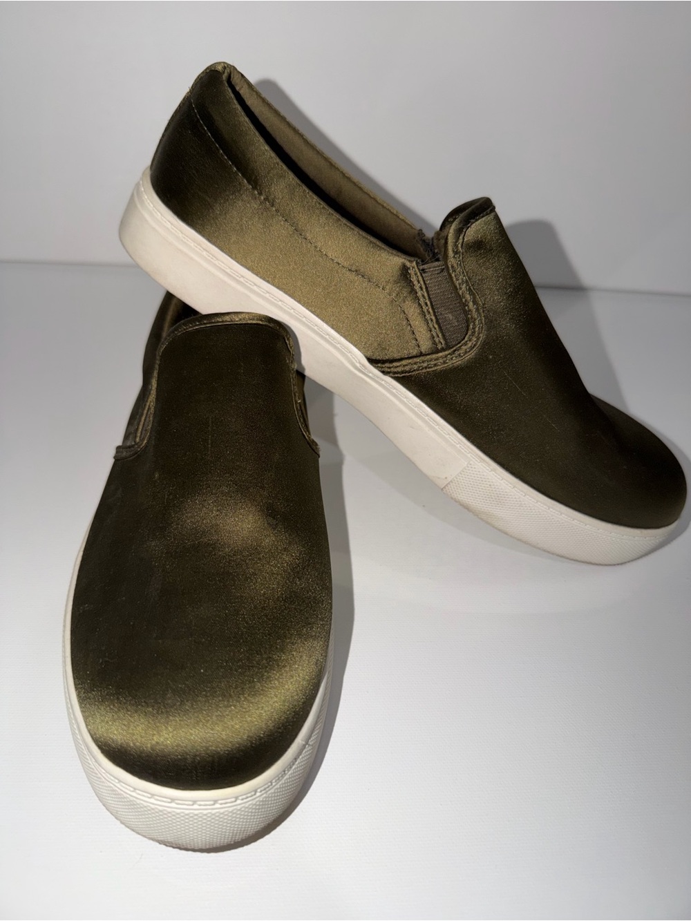 Mossimo Olive Satin Slip-On Sneakers with White Sole